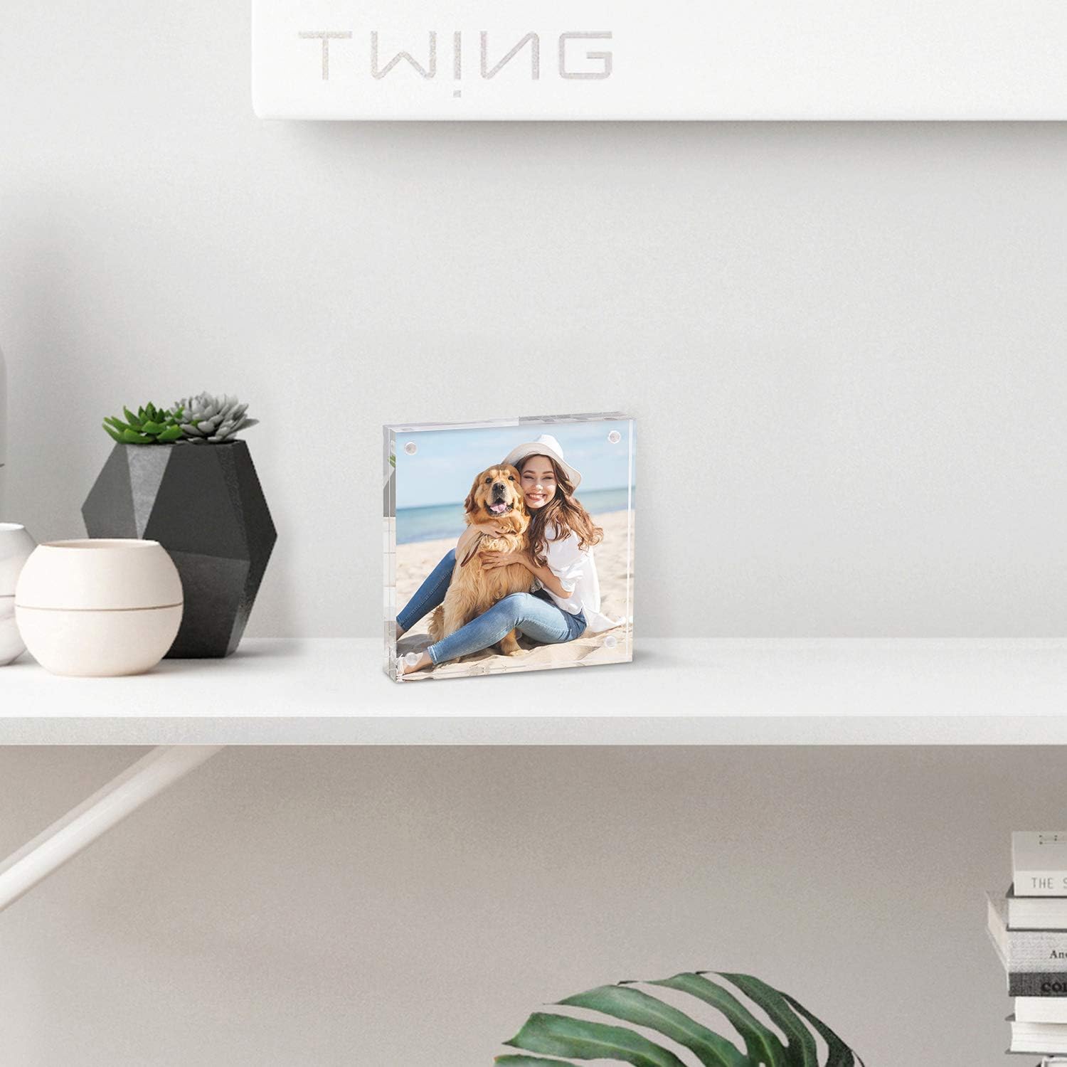 5x7 Acrylic Frame 5 Pack,24MM Thicker Frameless Clear Picture Frames | Freestanding Double Sided Magnetic Picture