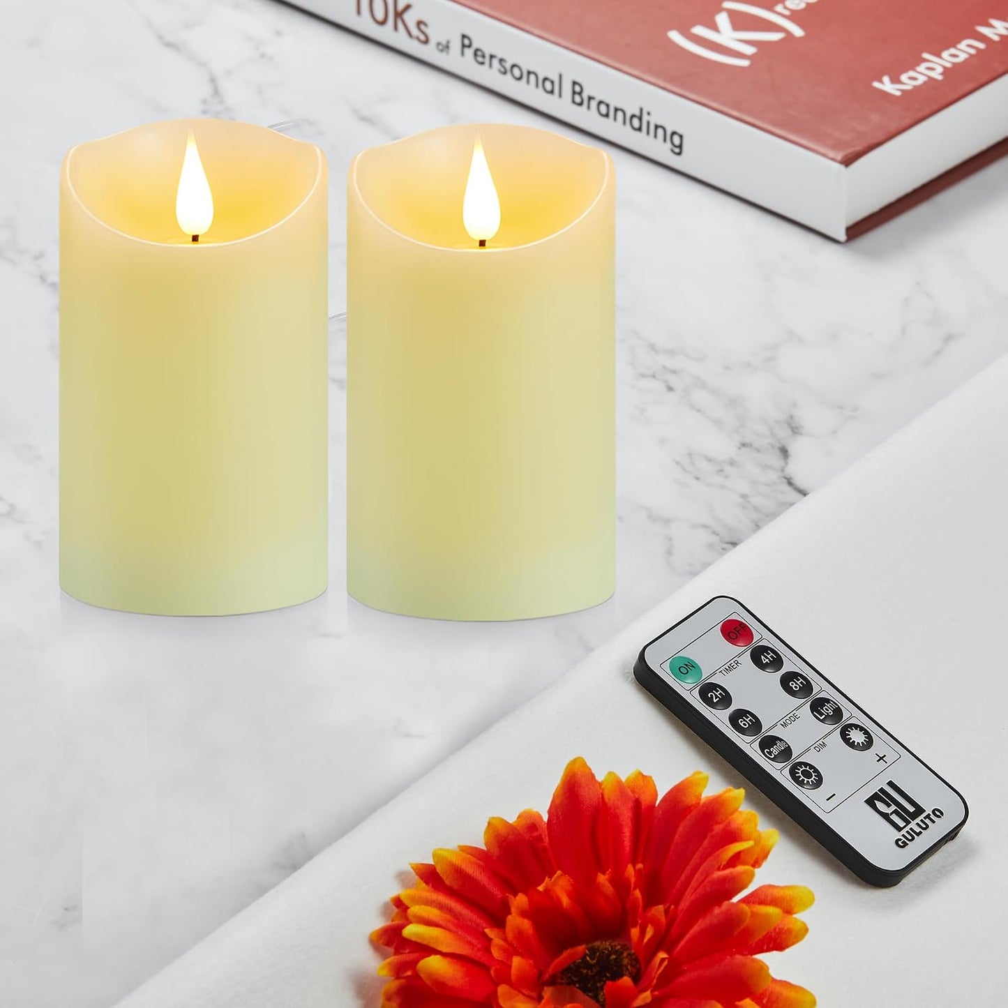 Flameless Candles with Rechargeable Battery, 3" x 4", Set of 2, Electronic Candles with Remote and Timer, led Pillar