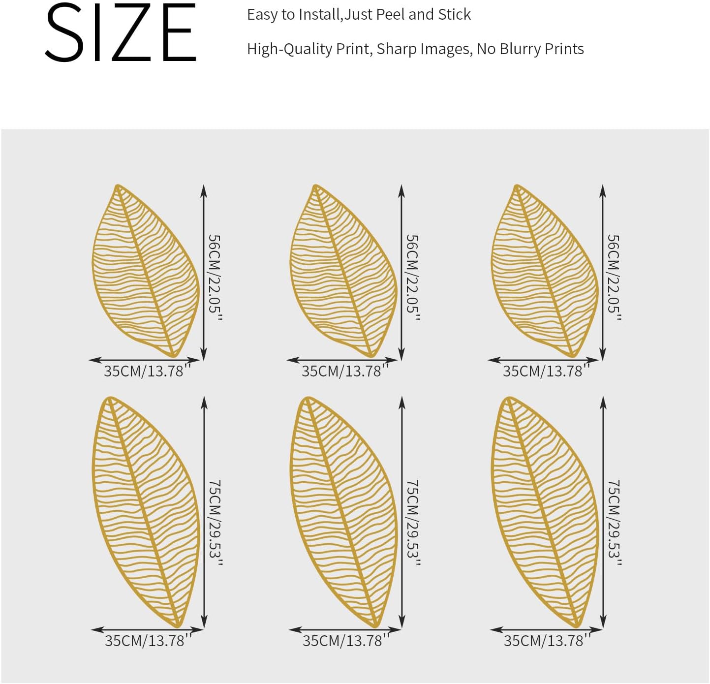 Boho Wall Decals Peel and Stick Large Wall Sticker Leaves Vinly / Boho Gold Leaves