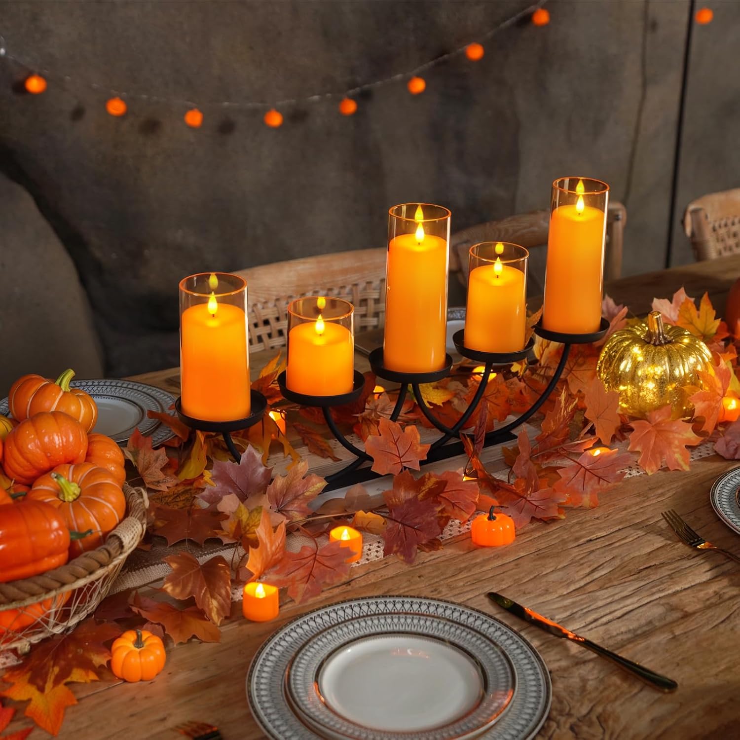 Homemory Halloween Orange Flameless Candles, Battery Operated LED Candles with Remote and Timer, Candles for Halloween