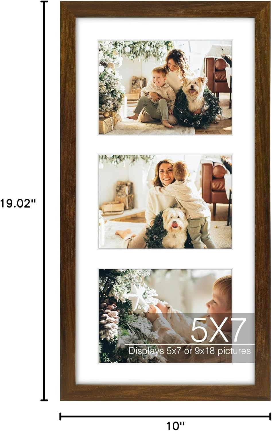 Golden State Art Three 5x7 Collage Picture Frame - Solid Wood with Tempered Glass - Multi Picture Frame Display Three