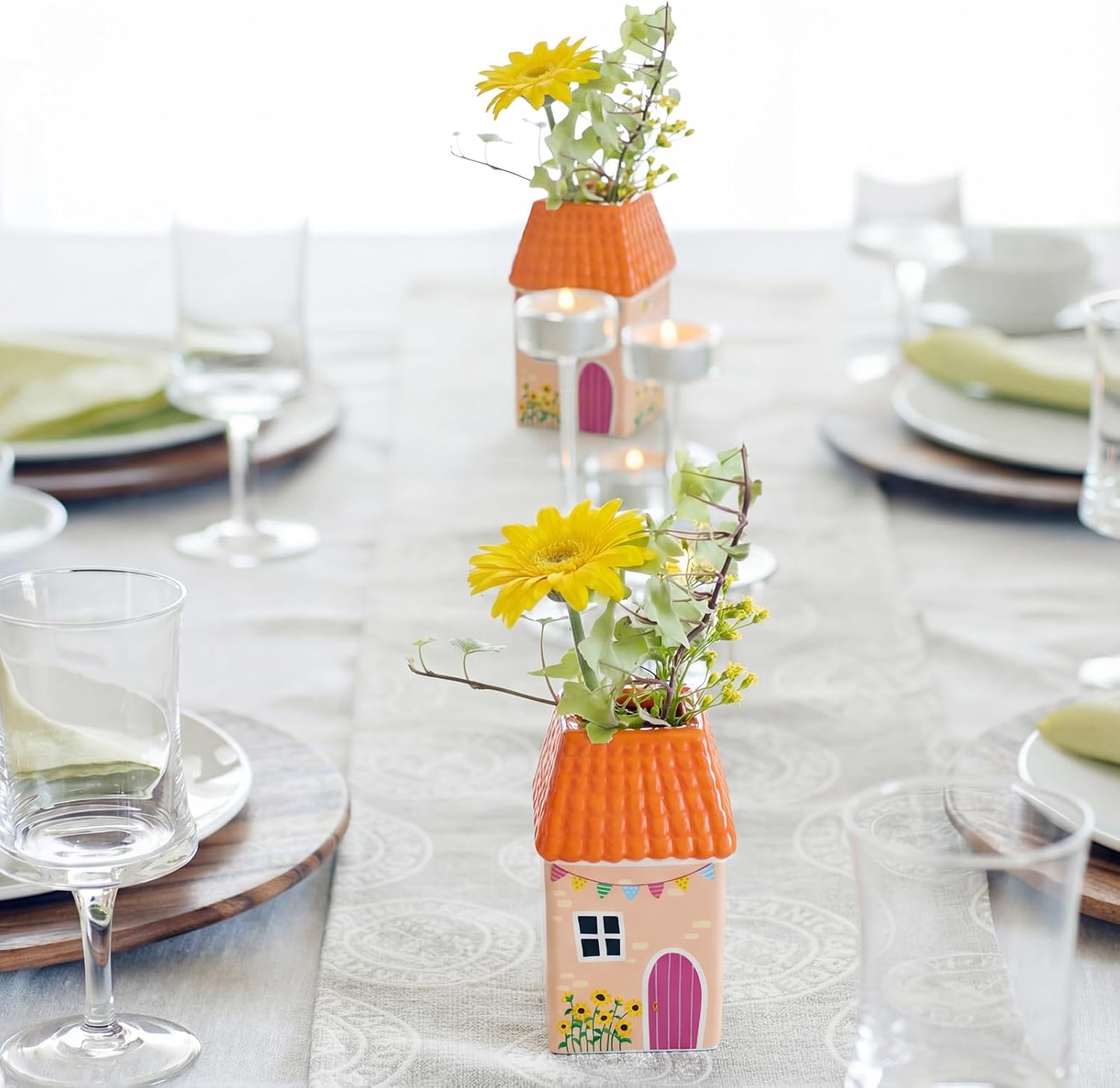 Ceramic House Shape Vase Mini Handmade Vase Decorative Small Flower Container / Orange / 2.4 x 3.8