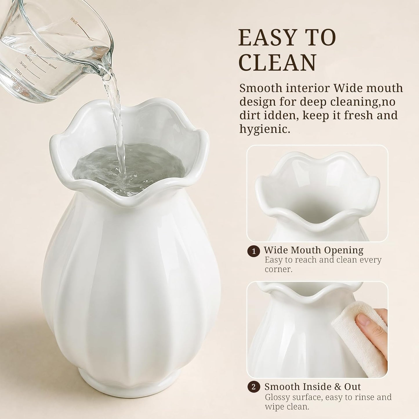 Ceramic Flower Vase / White / 7.5 Inch