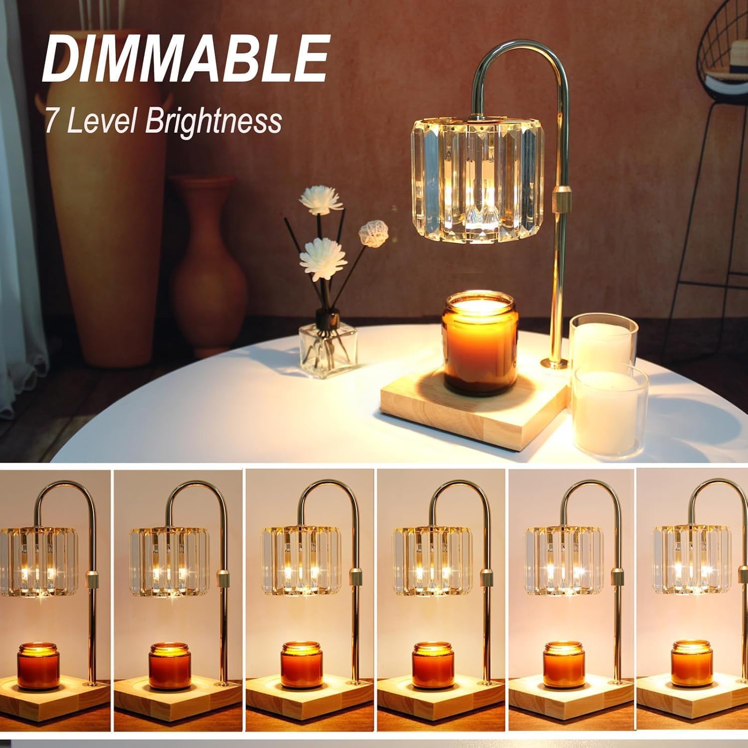 Yuichoy Candle Warmer Lamp with Timer, Dimmable Electric Candle Wamer Adjustable Height, Glass Modern Candles Melter