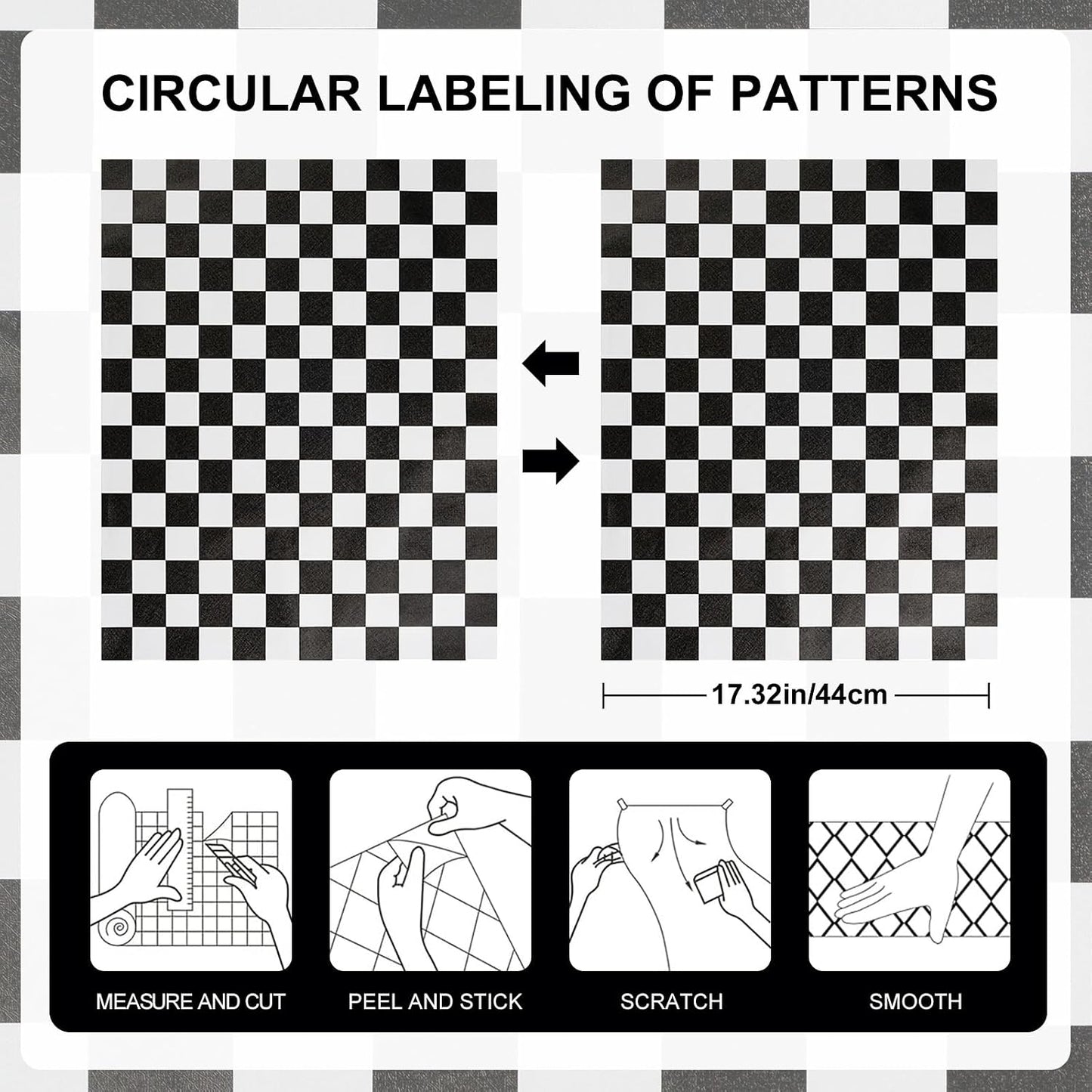 Checkerboard Peel and Stick Wallpaper Black White Peel and Stick Wall / 17.3 x 480 / Black/white