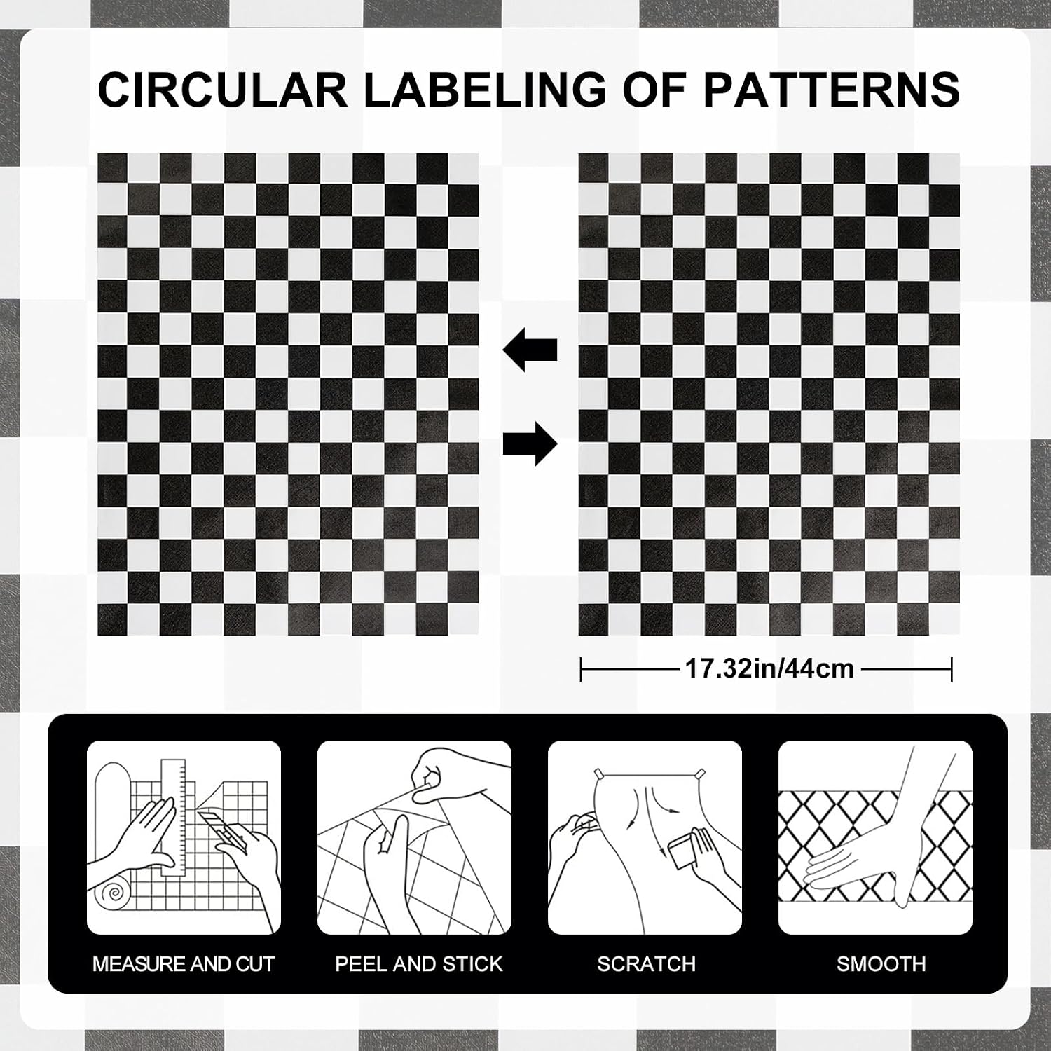Checkerboard Peel and Stick Wallpaper Black White Peel and Stick Wall / 17.3 x 480 / Black/white