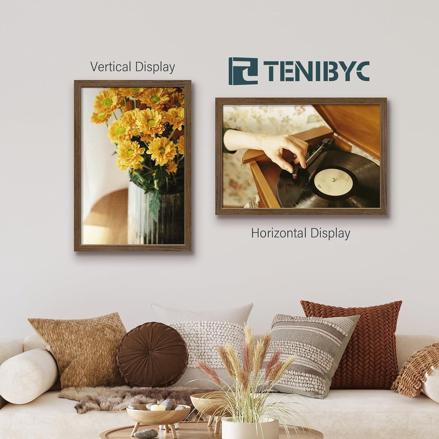 16x24 Picture Frame, Brown Wood, 3 Pack, Wall Hanging for Poster | Thick Polished Plexiglass, Travel Poster Frame for