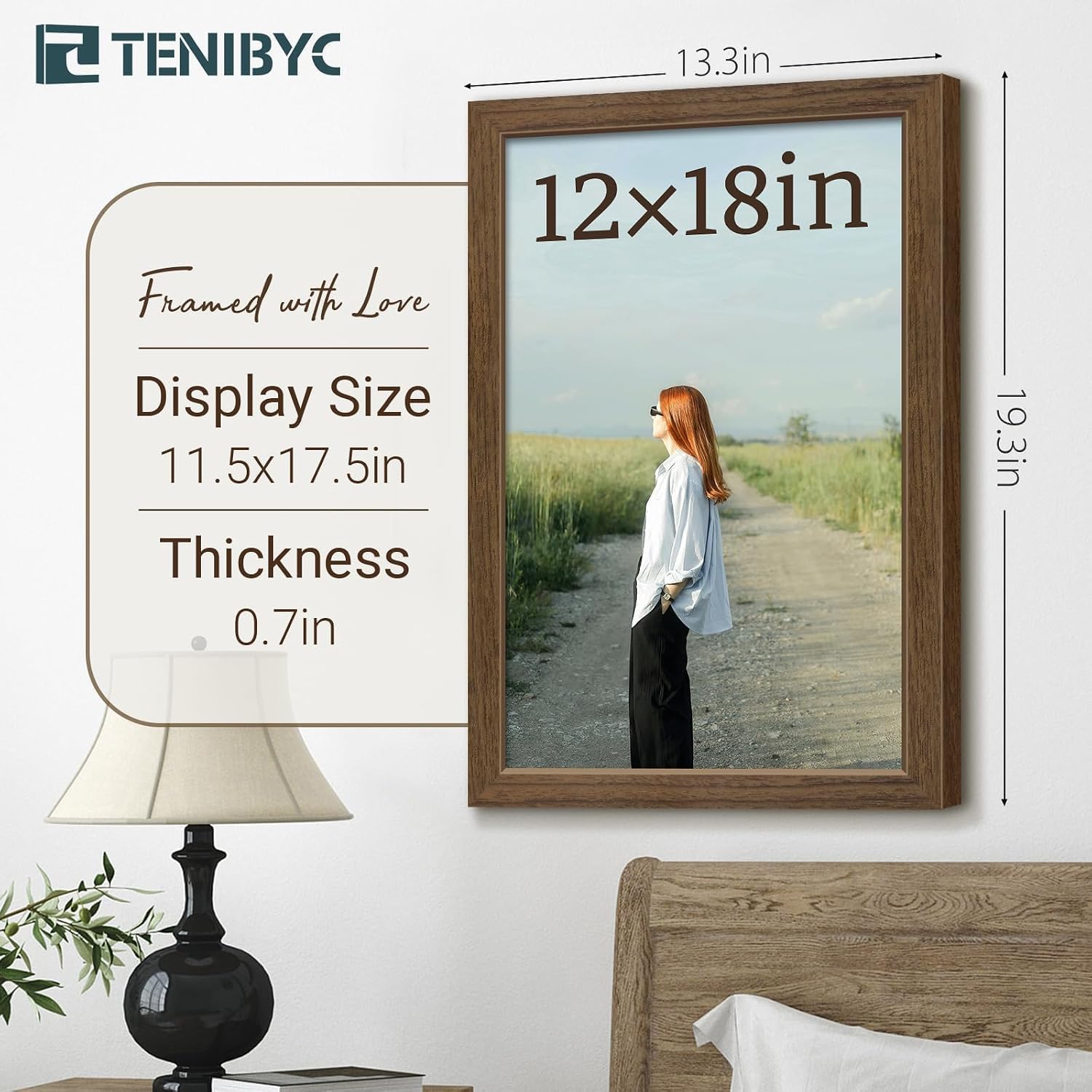 12x18 Poster Frame 3 Pack, Brown Wood, Real Glass, Wall Hanging | Thick HD Tempered Glass, Large Movie Picture Frame