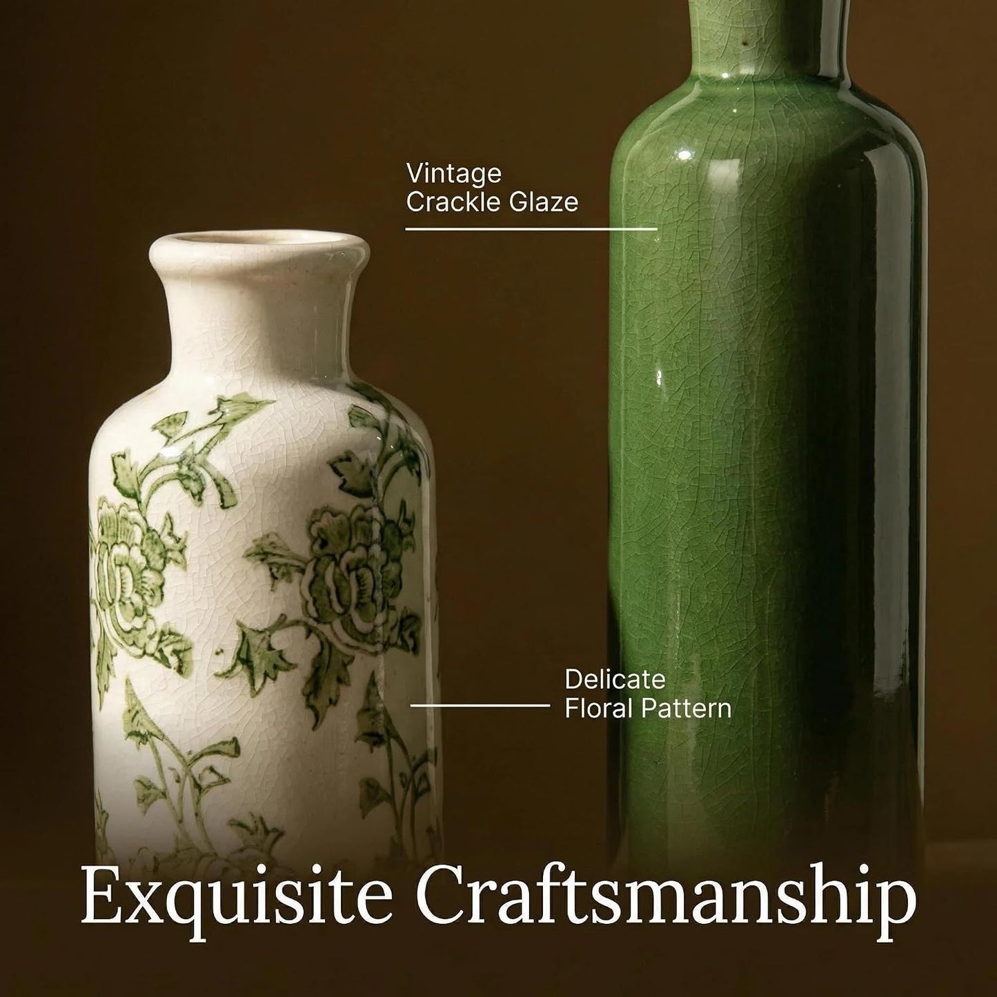 Rustic Ceramic Vase / Green-2 / Set of 3