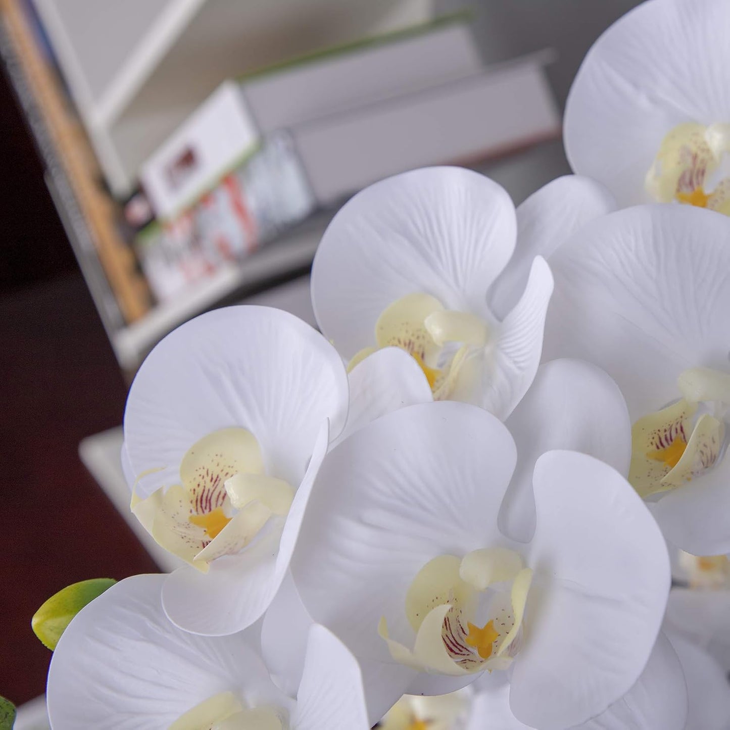 Orchid Stems Artificial Flowers Real Touch Latex Faux Phalaenopsis / White / 38 Inch / Set of 2