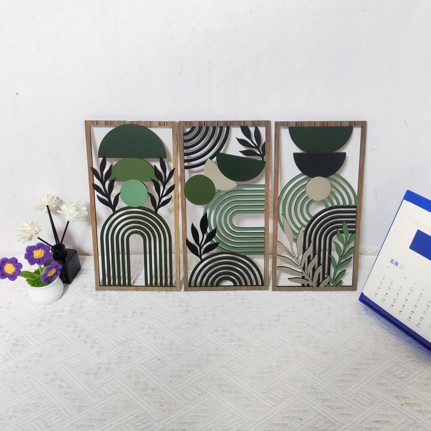 Modern Geometric Wall Art / 11.8"L x 5.9"W / Green / Set of 3