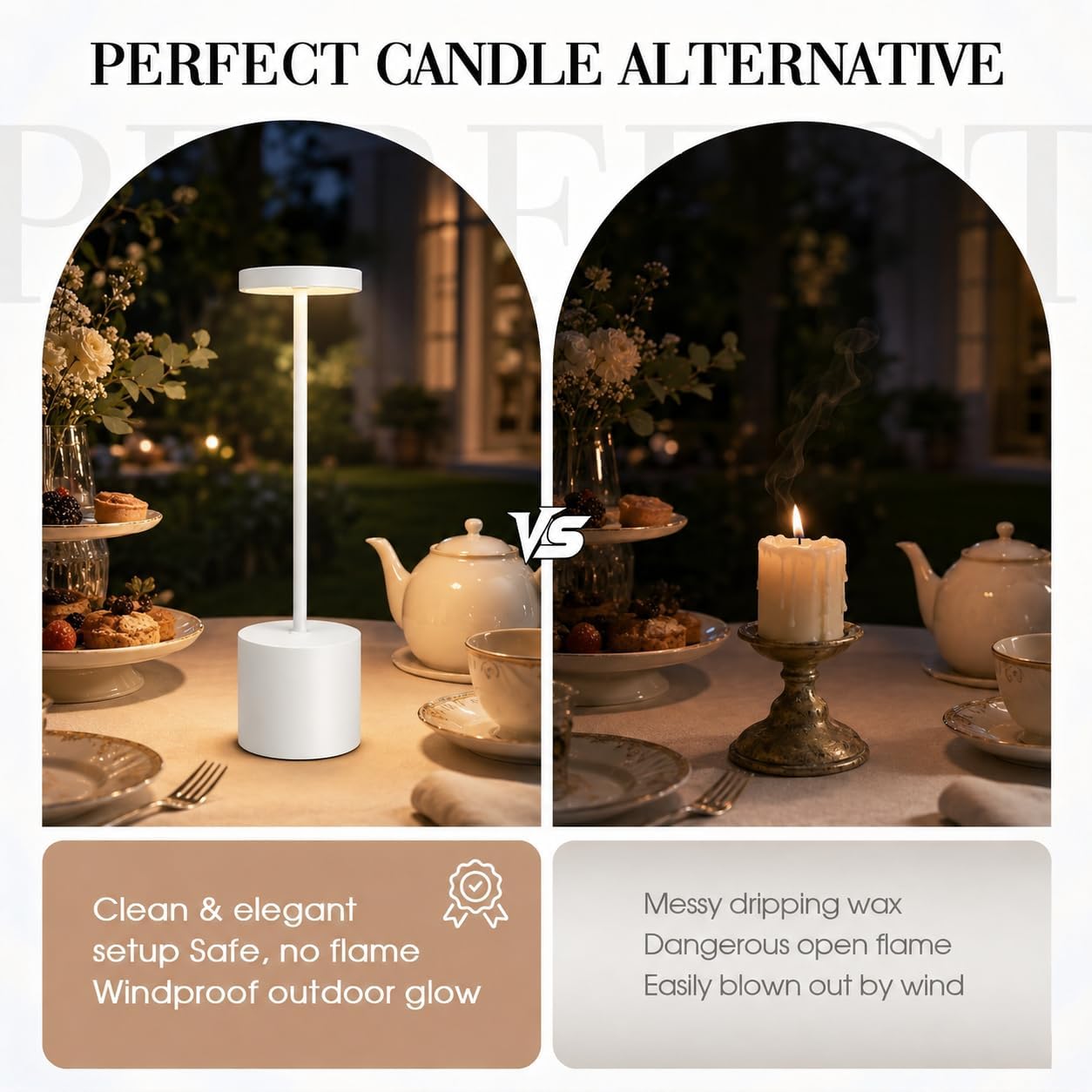 AUDLES White Cordless Table Lamp Set of 2, USB Rechargeable Touch Dimmable | Desk lamp with 3 color temperatures, touch