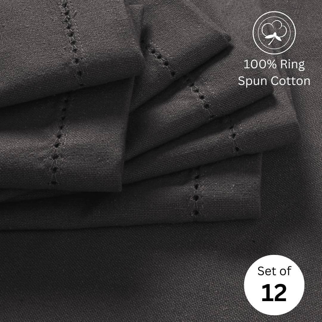 Hemstitch Cloth Dinner Napkins 100% Cotton Set of 12 - for Dining Special Occasions Weddings Parties Holidays Easter