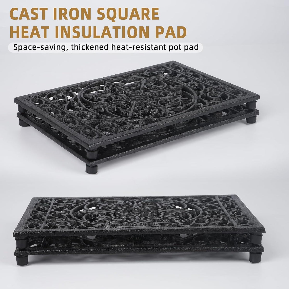Notakia 9.6 x 6.3 Inch Cast Iron Trivet Set, Large Metal Trivets for Hot Dishes Pots Pans Decorative Kitchen Trivets