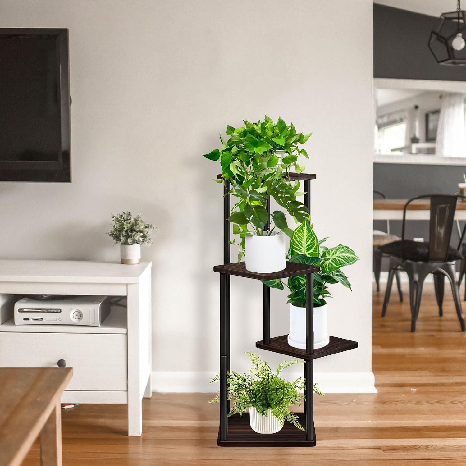 4-Tier Wooden Flower Shelf, Multi-Tier Flower Stand, Plant Stand for Indoor, Garden, Balcony, Decoration (Black Oak)