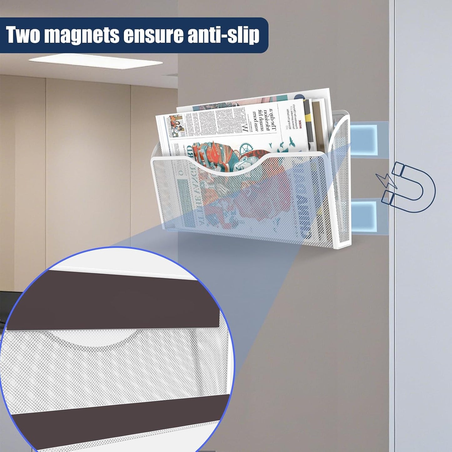 2 Pockets Magnetic File Holder for File Cabinets, Folder Holder Organizer- No Drilling Paper Document Holder, Large