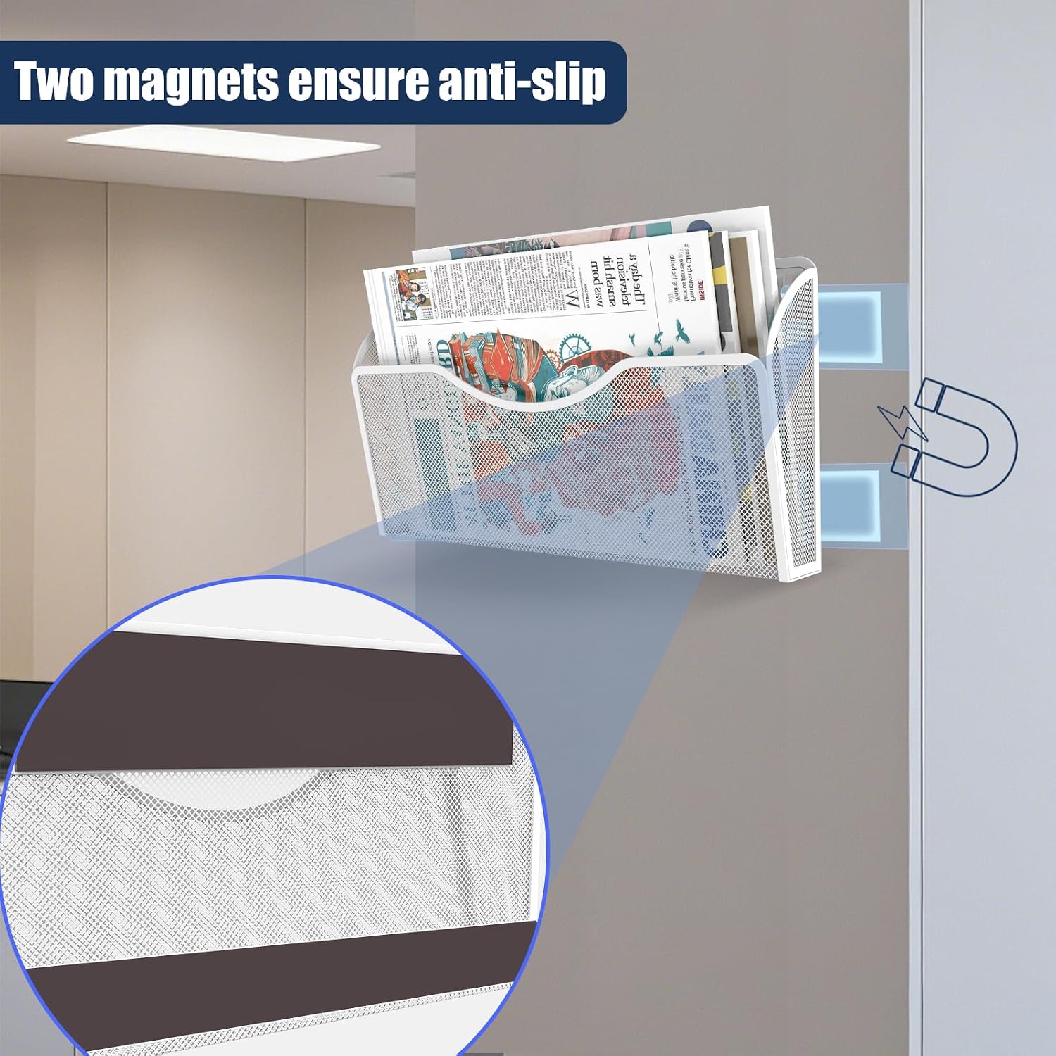 2 Pockets Magnetic File Holder for File Cabinets, Folder Holder Organizer- No Drilling Paper Document Holder, Large