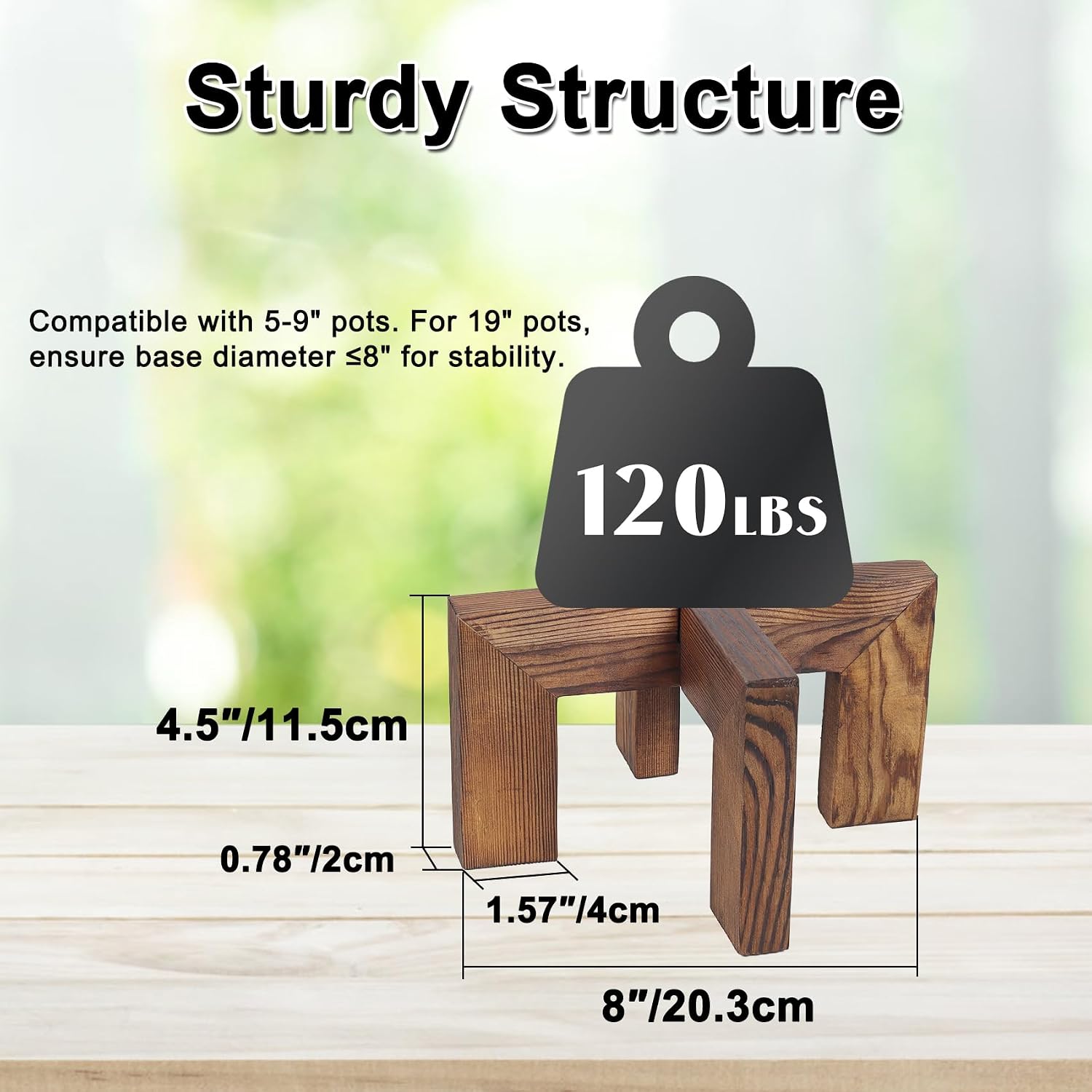 Indoor/Outdoor Wood Plant Holder / Walnut / Fit 5-9 Inch Pots