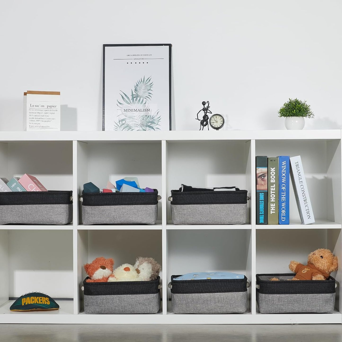 Storage Baskets Small Fabric Canvas Collapsible Storage / Black&grey / 11.8 x 7.8 x 5 / Set of 6