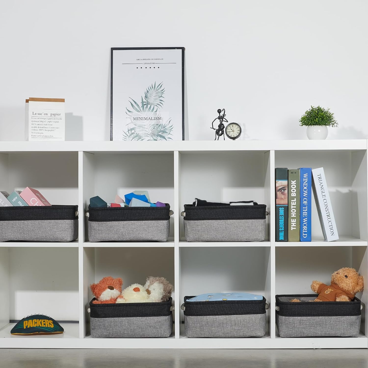 Storage Baskets Small Fabric Canvas Collapsible Storage / Black&grey / 11.8 x 7.8 x 5 / Set of 6