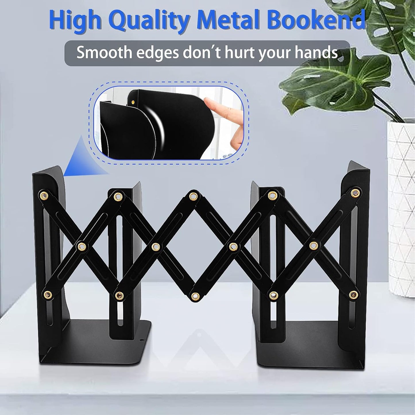 Metal Adjustable Book Ends Decorative Bookends / Black