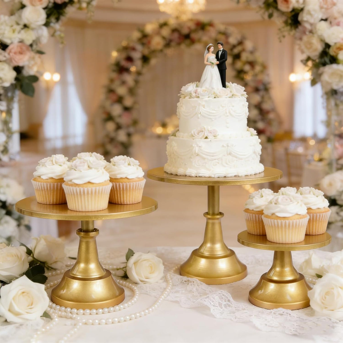 3 Piece Gold Cake Stand,8/10/12 Inch,Metal Round Cake Holder | Cake Stand Set,Dessert Display Stands,Table