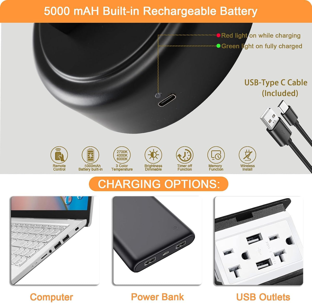 Tassuowell Rechargeable Picture Light for Wall, Cordless Art Lights Battery Operated, Dimmable Wall Light with Remote &