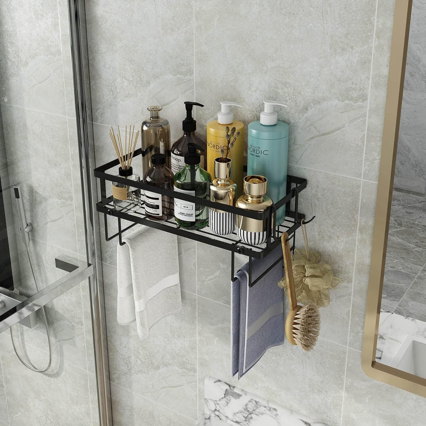 1-Tier Over Toilet Storage - Wall-Mount Bathroom Shelf with 2 Hook | Bathroom Organizers and Storage Cabinet