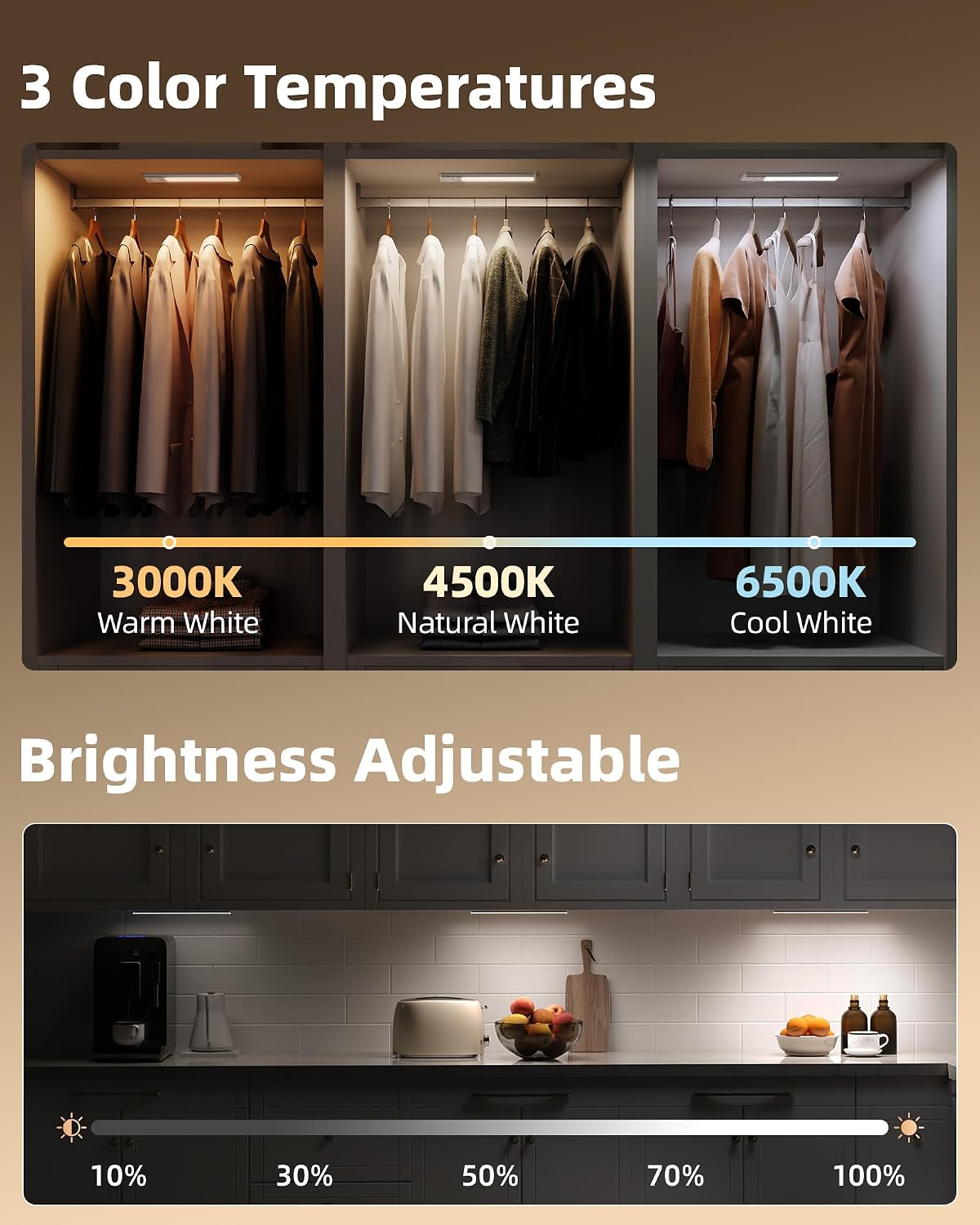 EZVALO 4-Pack Under Cabinet Lights, 2400mAh Rechargeable Motion Sensor Light Indoor, Wireless Closet Lights, with 3