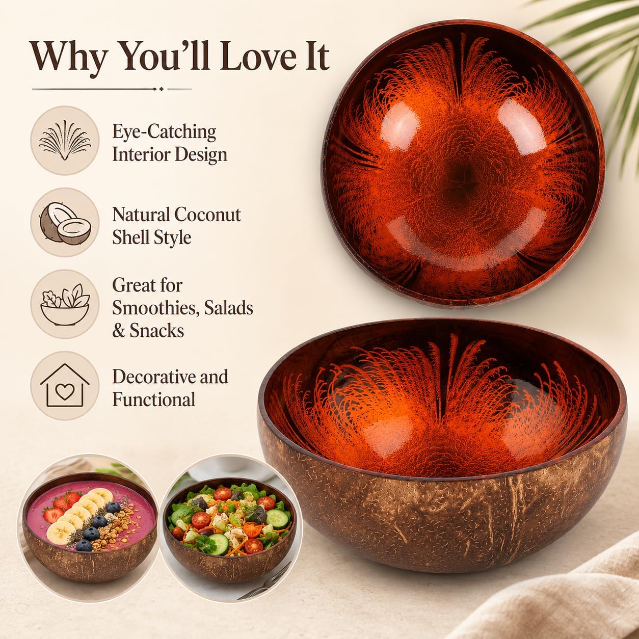 Coconut Bowl Mother of Pearl Inlaid Shell Bowls Key Bowl for Entryway Table Candy / Natural