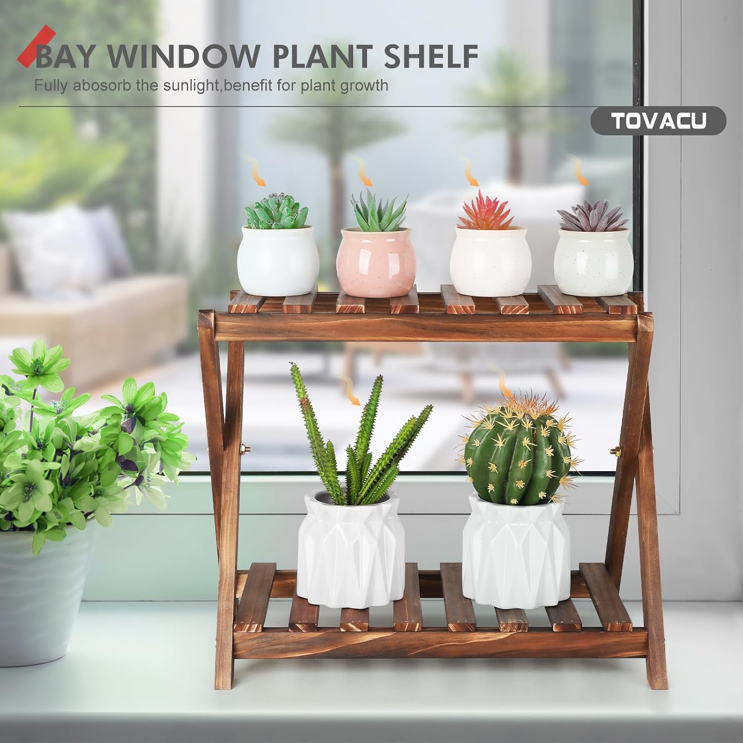 Small Plant Stand Indoor 2 Tier Table Top Flower Succulent Stand Desk / 16.3 Inch High Desktop X-2