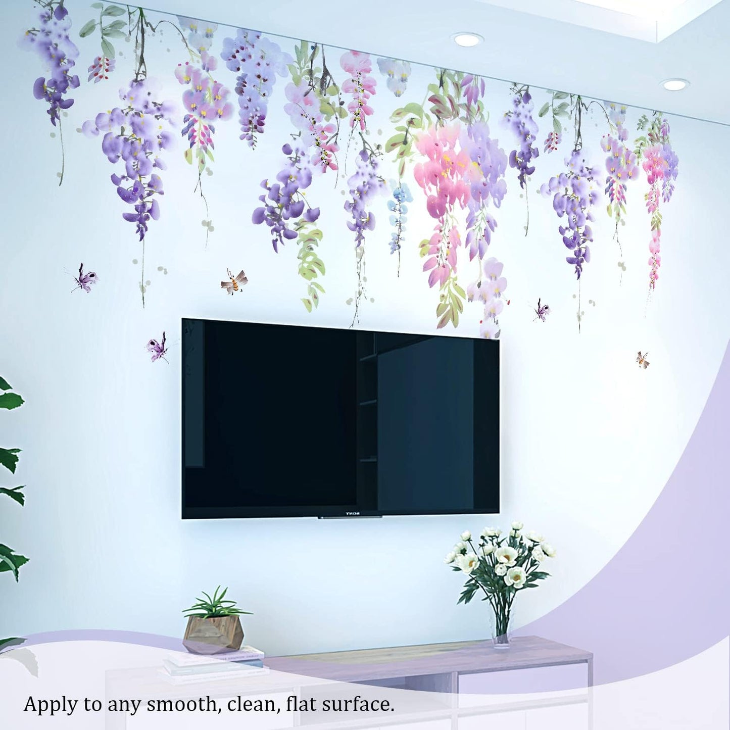 Large Hanging Floral Vinyl Wall Stickers / Flower Purple
