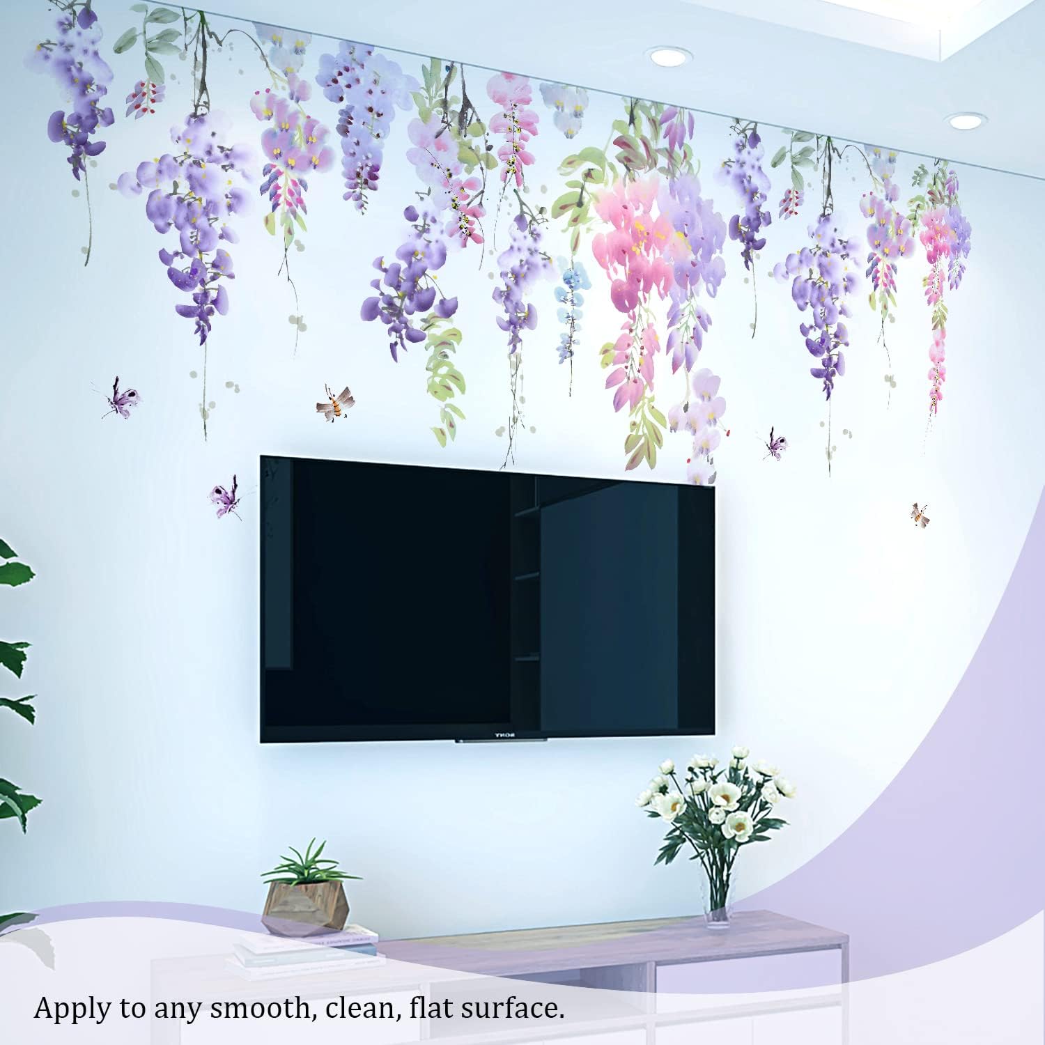 Large Hanging Floral Vinyl Wall Stickers / Flower Purple