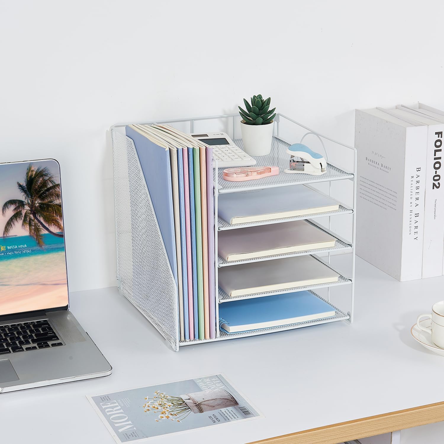 LEKETREE Desk Organizers and Accessories, 5-Tier Paper Letter Tray Organizer with File Holder, Desktop Organizer for