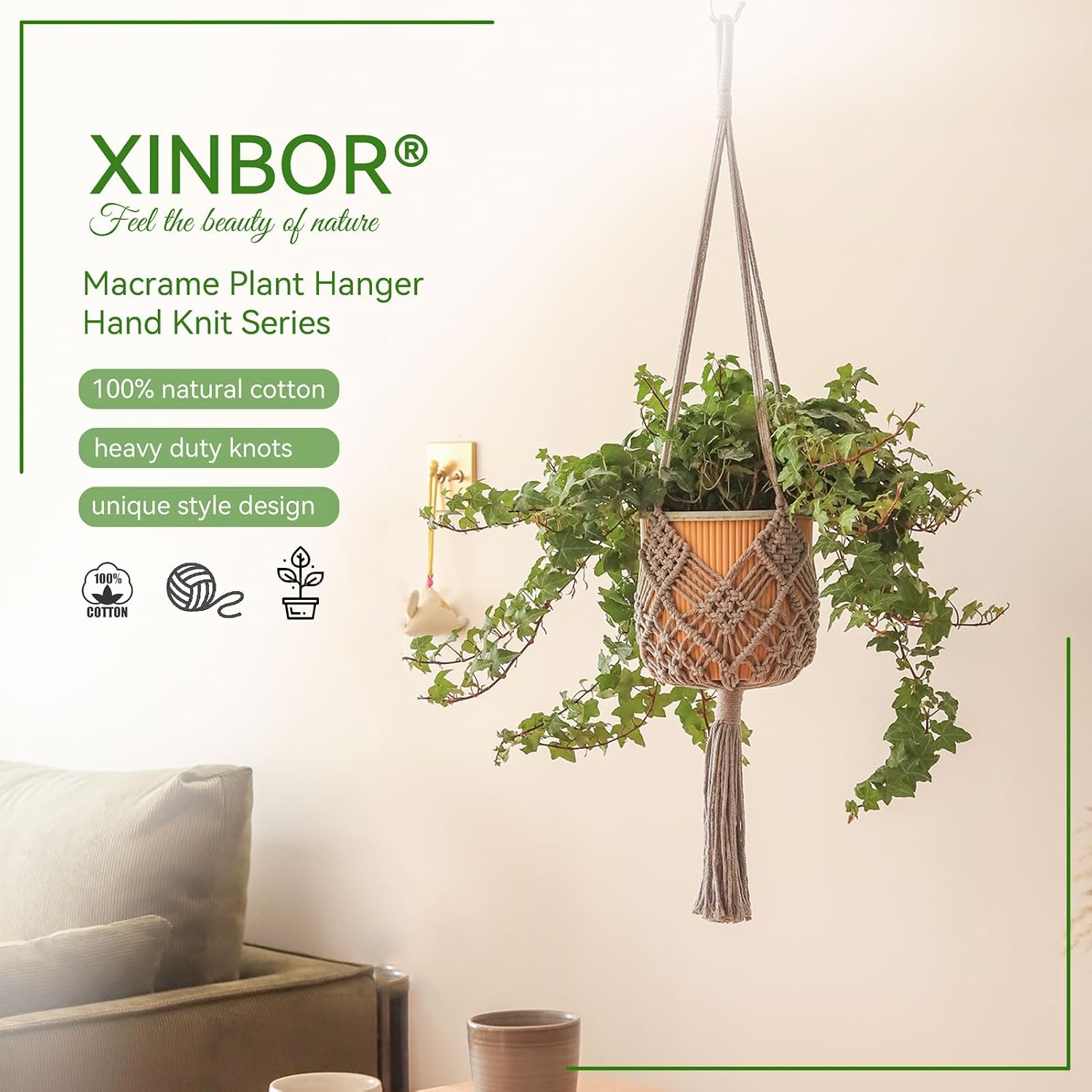 Boho Hanging Planters / Gray Hanger / 10 Inch / Set of 8