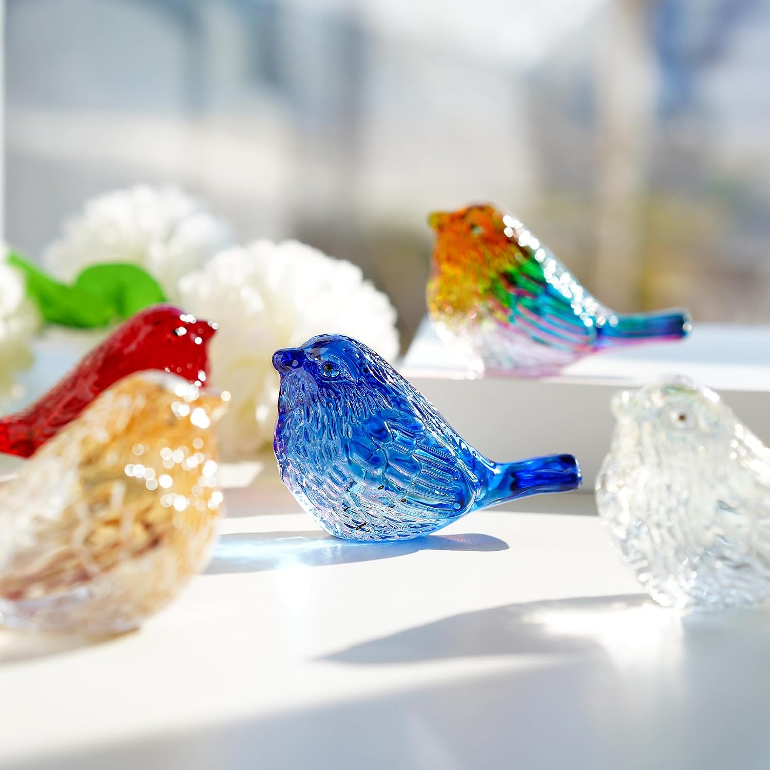 3" Glass Bird Figurine Miniature Blown Glass Birds Bird Gifts for Bird Lovers / Blue / Set of 2