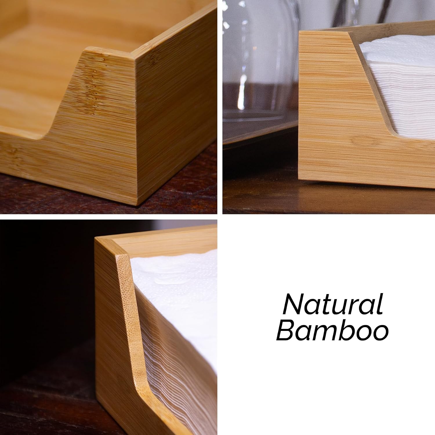 Napkin Holder / Square Paper Napkin Holder / Bamboo / 7.28 x 7.28