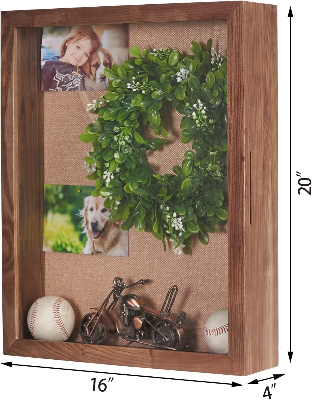 16x20 Large 4-Inch Deep Solid Wood Shadow Box with Hinged Door, Walnut | Solid Wood; 16x20-Inch Large Display; 4-Inch
