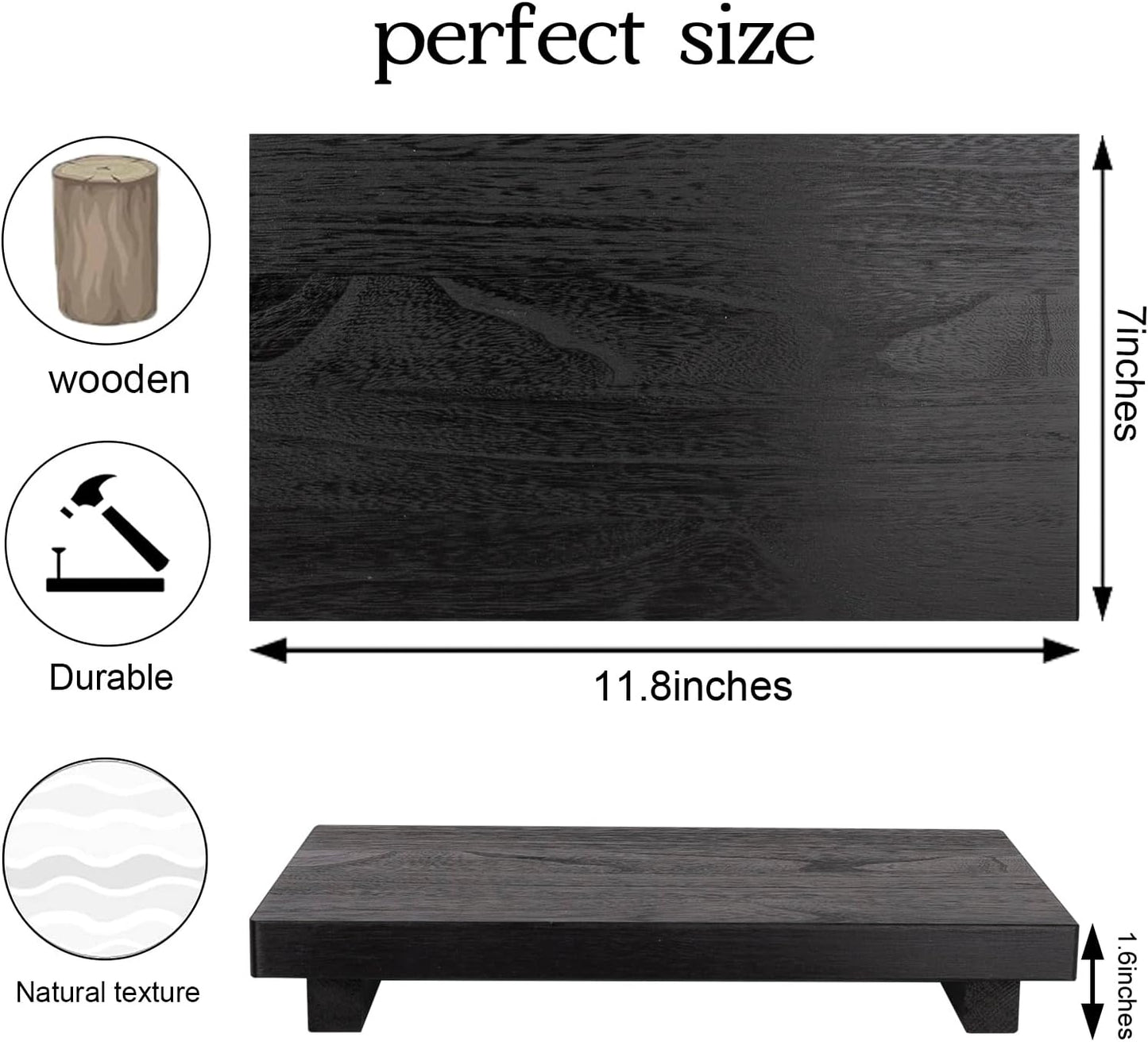 Small Wood Tray Pedestal Stand Farmhouse Bathroom Decor Decorative Wooden / Black / 11.8 x 7 x 1.6