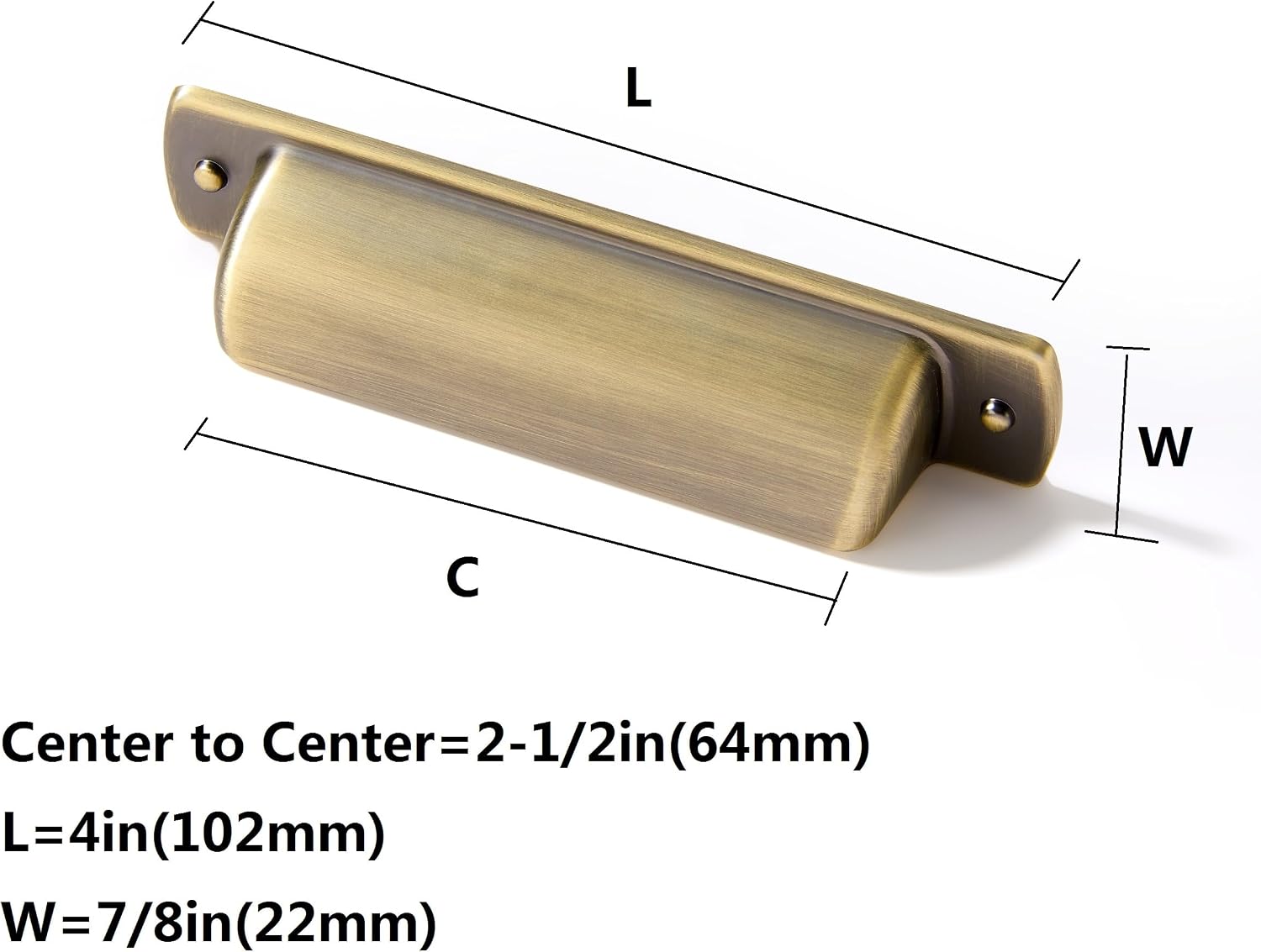 2-1/2" Drawaer Pulls Cabinet Cup Pulls / Cup Pulls 2-1/2" Hole Center / Brushed Antique Brass