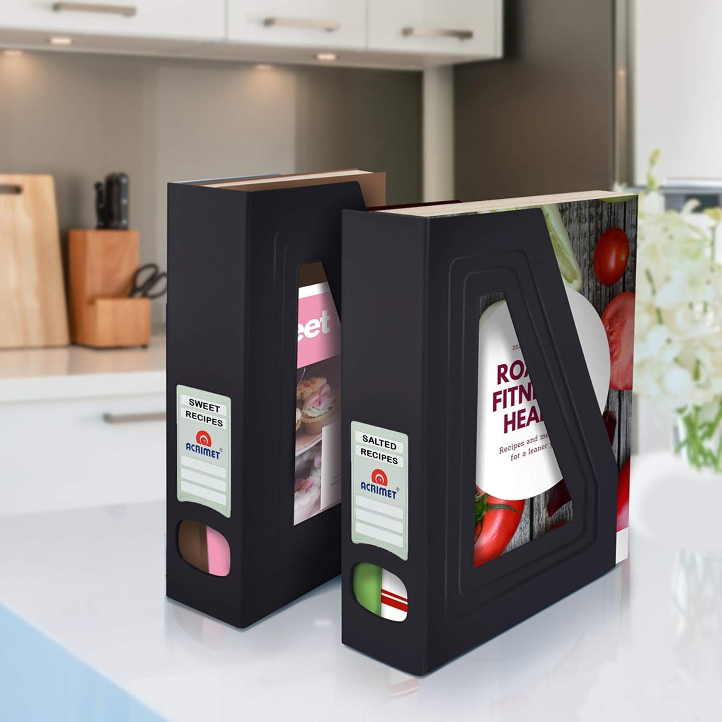 Acrimet Magazine File Holder, Vertical Desk Organizer, Black, 2 Pack | Durable Plastic, Office & Home Use, Rack Design