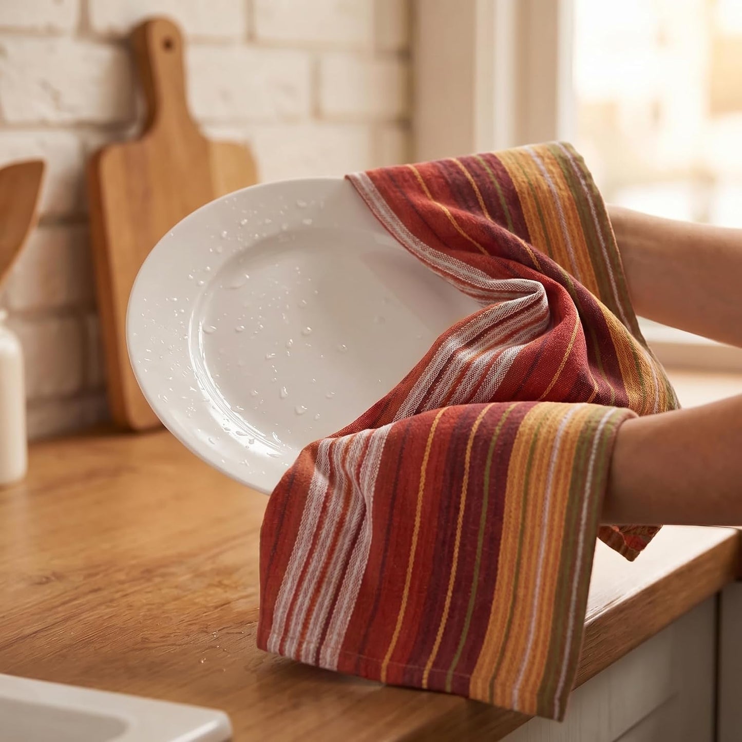 Urban Villa Kitchen Towel Cotton Dish Towel 20”x30” (Set of 6) Harvest Stripe