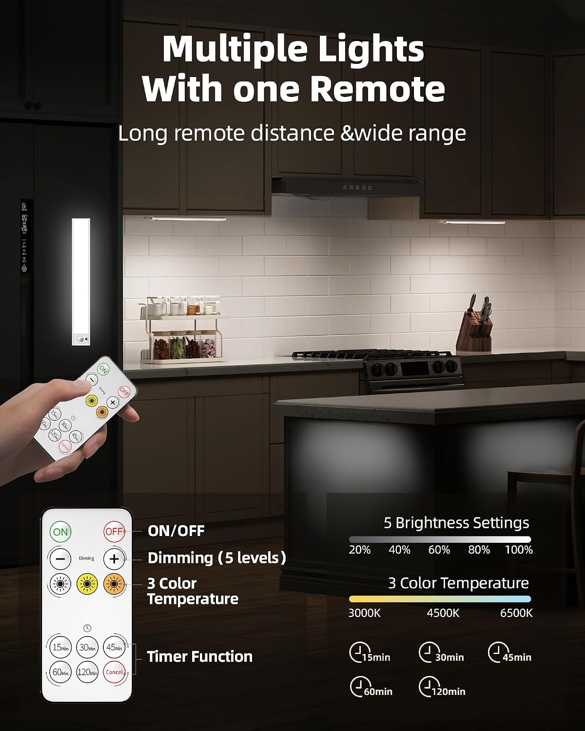 12inch Under Cabinet Lighting with Remote, 2400mAh Rechargeable Motion Sensor Light Indoor, Wireless Closet Lights