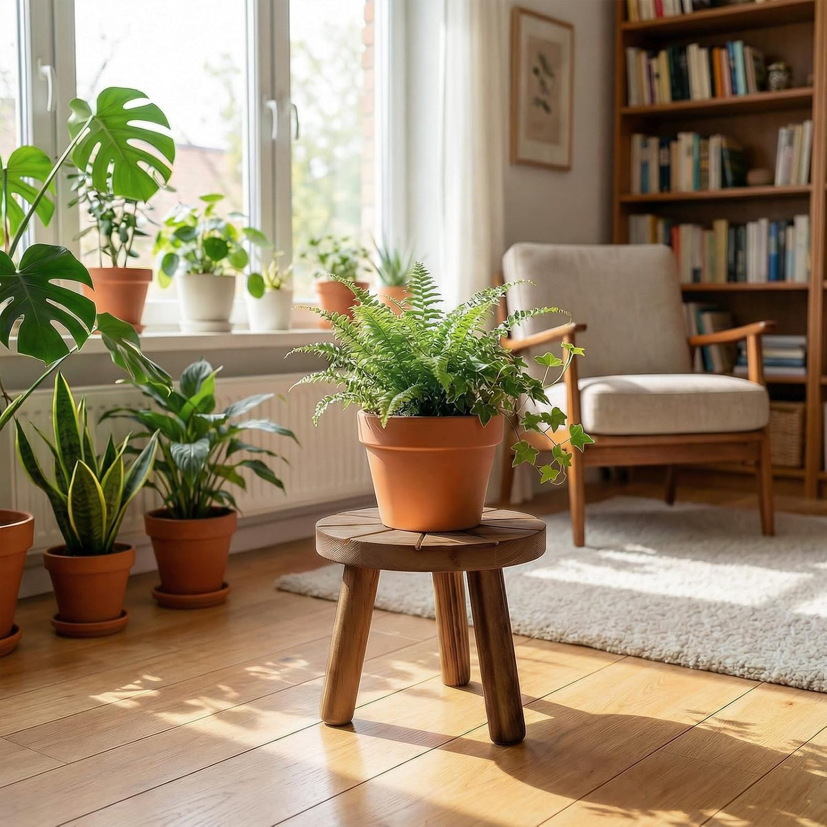 Wood Plant Stands 3-Pack Indoor, Plant Stool, Dark Brown | Premium carbonized pine with moisture-resistant, burr-free