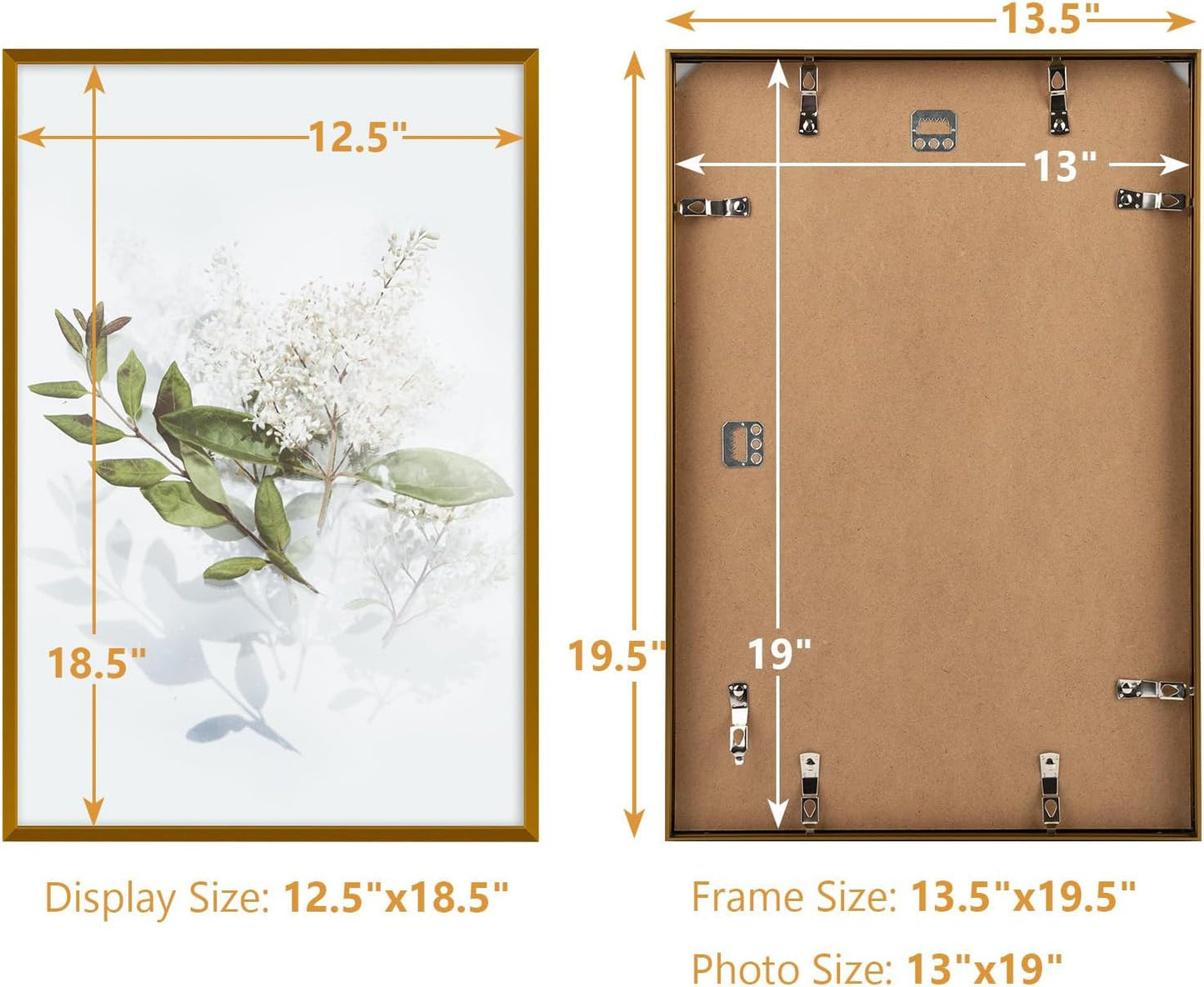 Golden State Art 13x19 Aluminum Poster Frame Acrylic Front Bronze | Metal Thin Frames for 19x13 Photo, Wall Hooks for