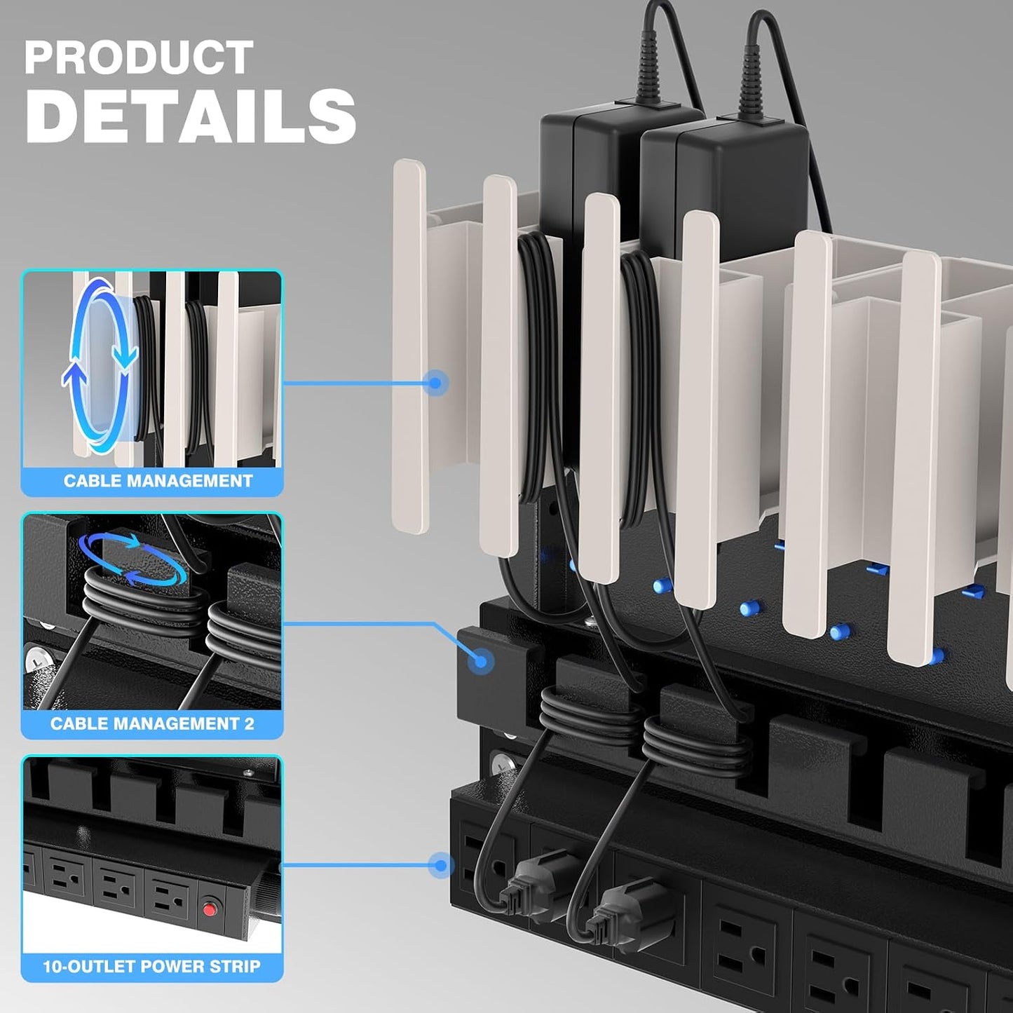 POCHAR 10-Device Open Charging Station for Chromebooks, iPads & Tablets | Heavy-Duty Steel Charging Rack with Lockable