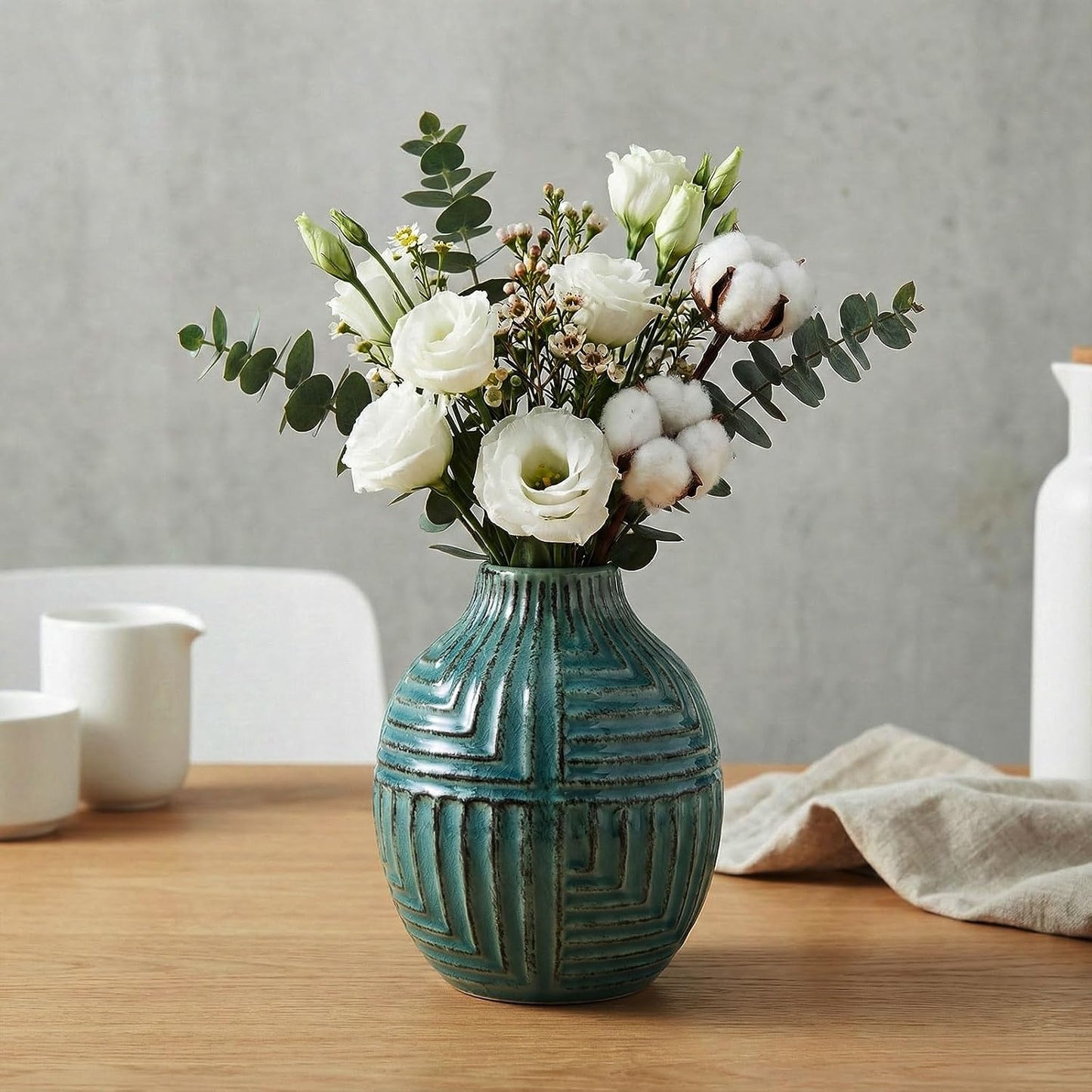 Hand-Glazed Ceramic Vase / Teal / 5.7''h