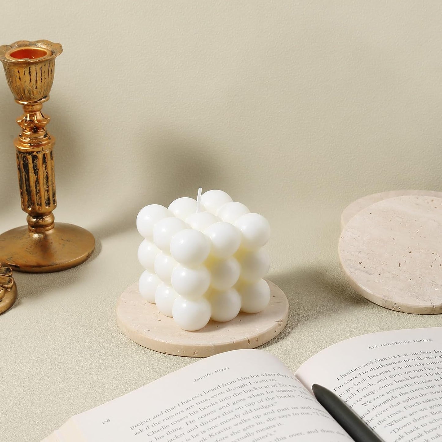 4" Round Stone Coasters Set Heat Resistant / Travertine / Set of 4