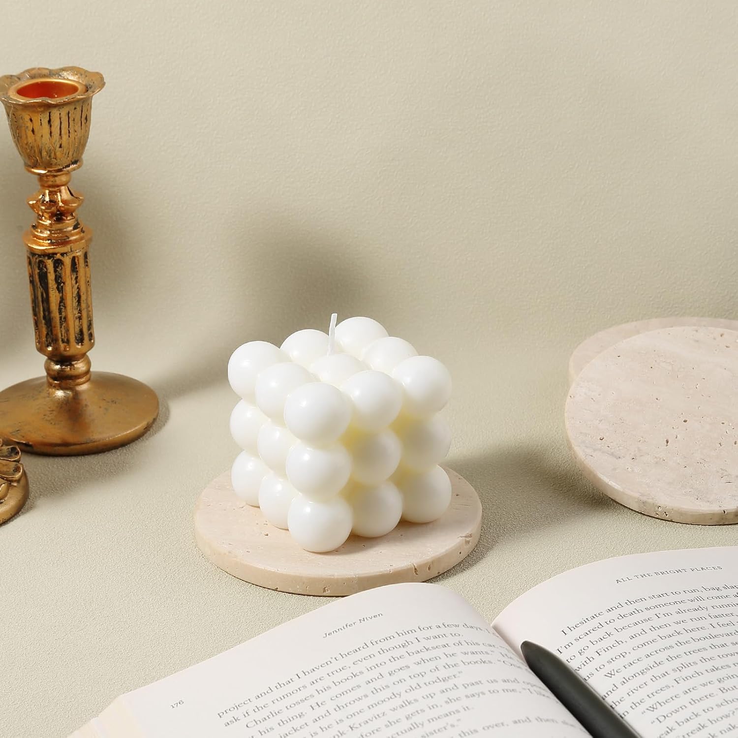 4" Round Stone Coasters Set Heat Resistant / Travertine / Set of 4