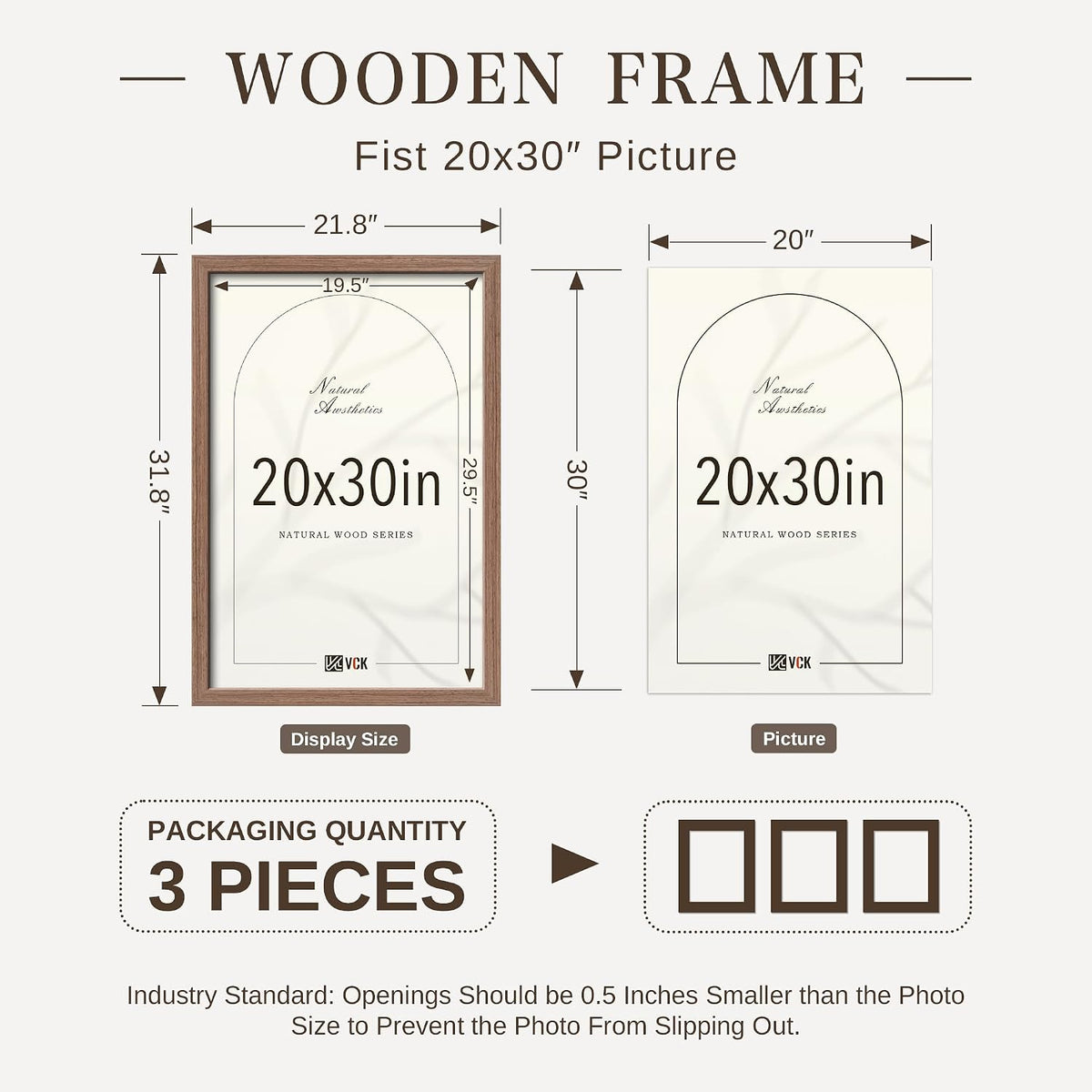 VCK 20x30 Poster Frames Set of 3, Walnut Woodgrain, Wall Hanging | Wide Border, Exclusive Woodgrain, Shatterproof